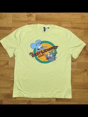 The Simpsons The Itchy & Scratchy Show Yellow T-Shirt, XL
